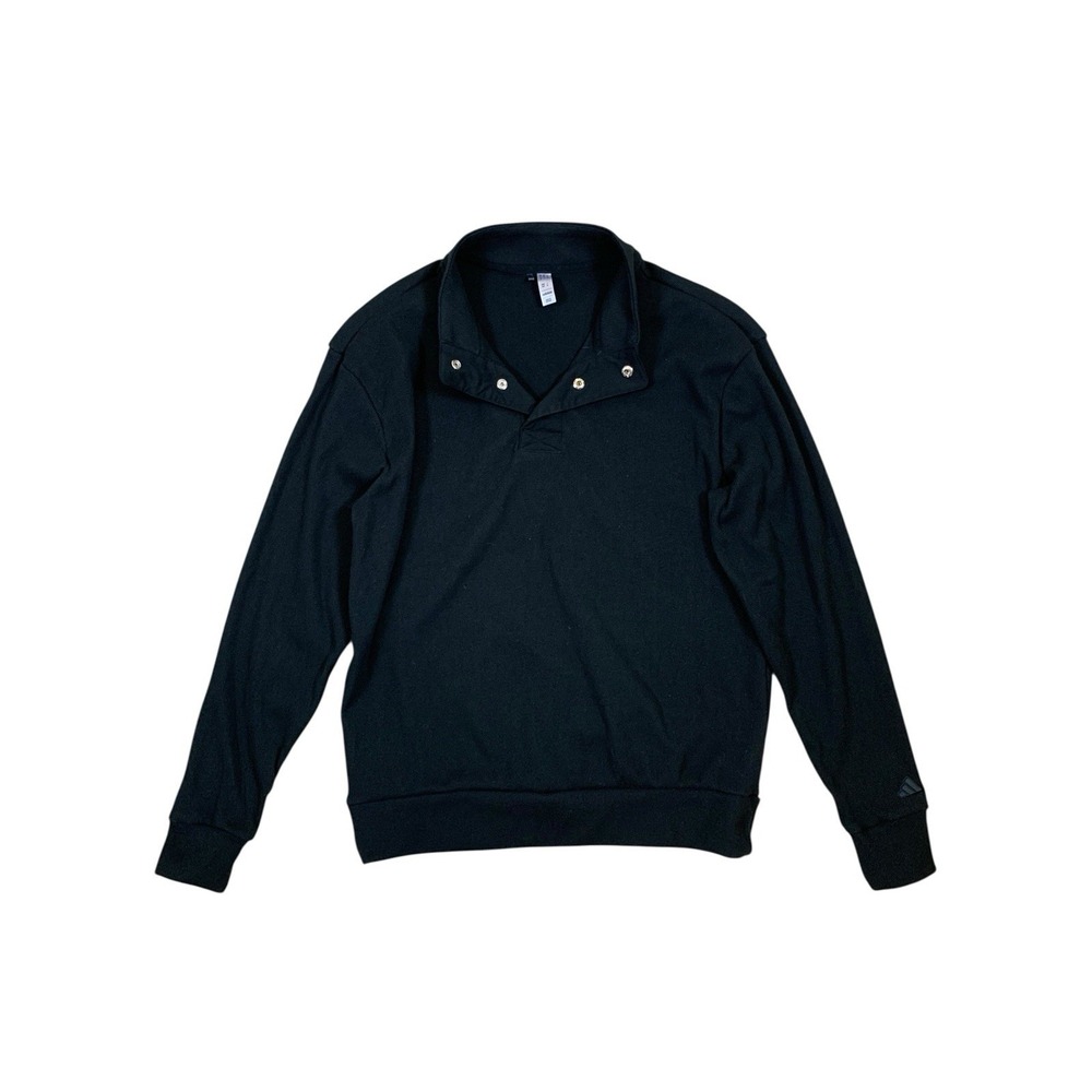 Adidas Black Snap Collar Pullover Sweatshirt Minimalist Athleisure M Men's